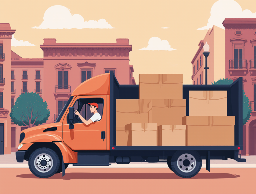 Camión de Mudanzas Panda en Barcelona, con cajas optimizadas para una mudanza barata y eficiente, ahorrando dinero en tu próximo cambio de casa.