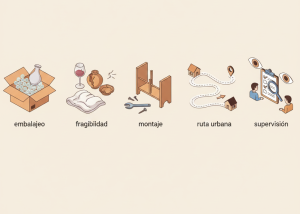 Checklist visual con iconos que representan criterios para elegir entre mudanza económica o de alta gama.