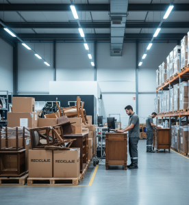 Muebles entregados en un punto autorizado para gestión responsable en Barcelona.